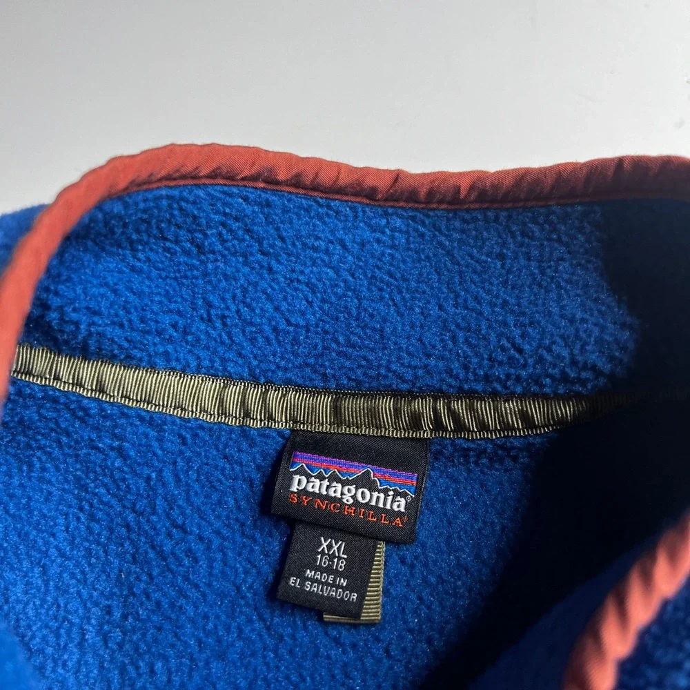 Patagonia Kids Synchilla Snap-T Fleece Pullover Blue Orange XXL 16-18